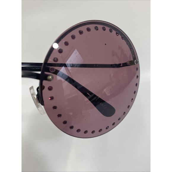 Brian Atwood Purple Round Rimless Rhinestone Sunglasses with Case